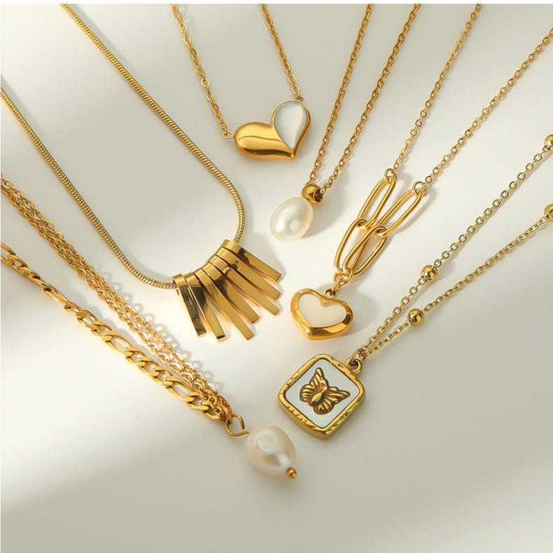 Classic Pearl Necklace With Double Chain Design