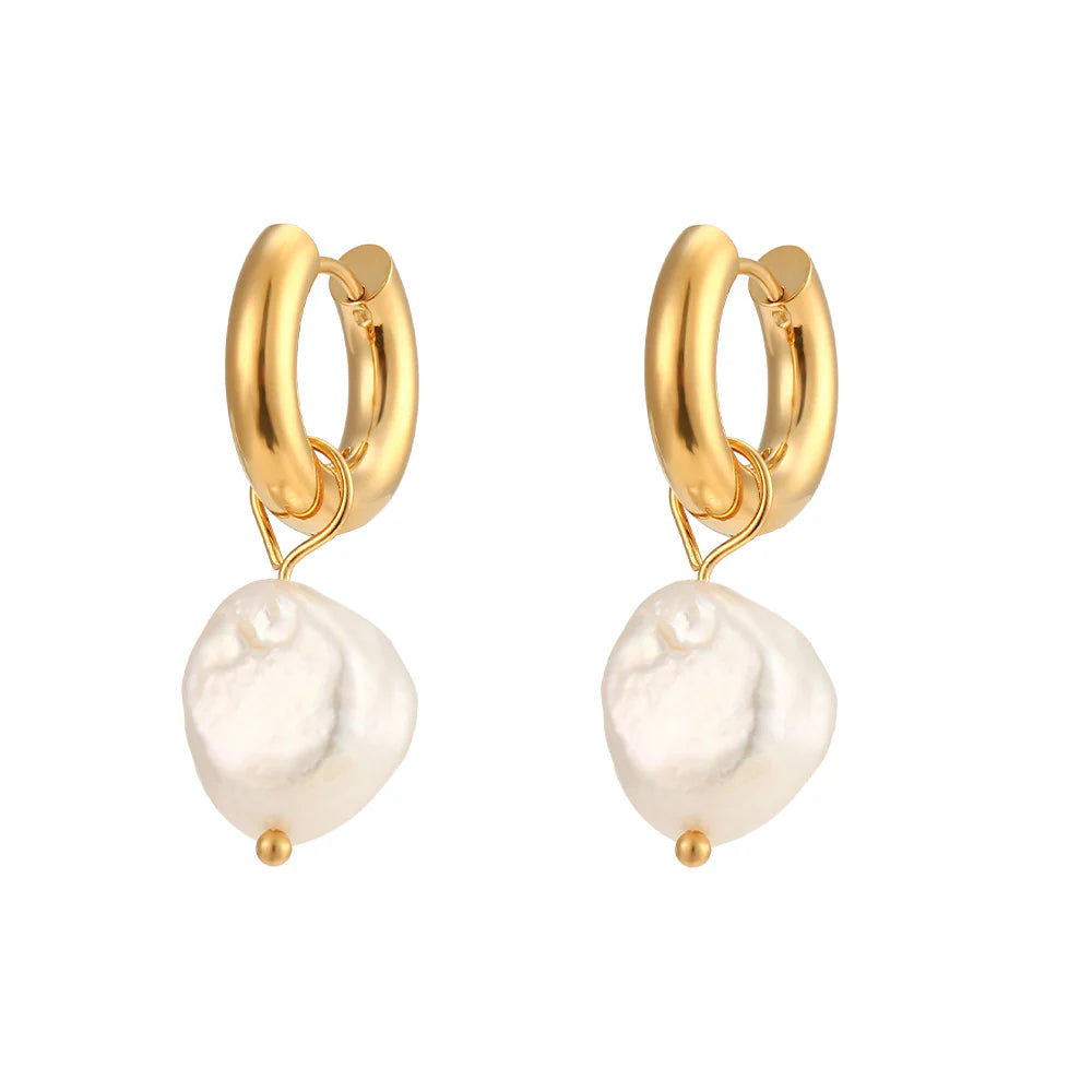 Chunky Pearl Huggie Hoops