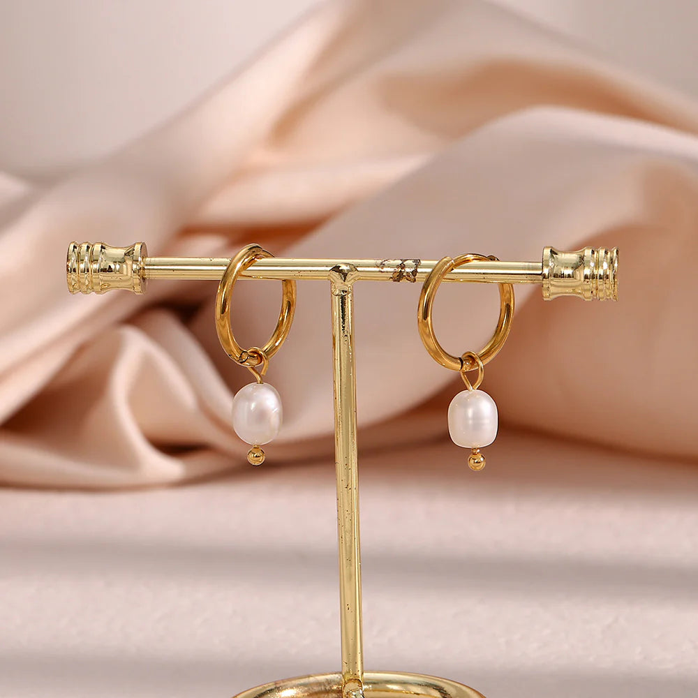Delicate Pearl Huggie Hoops
