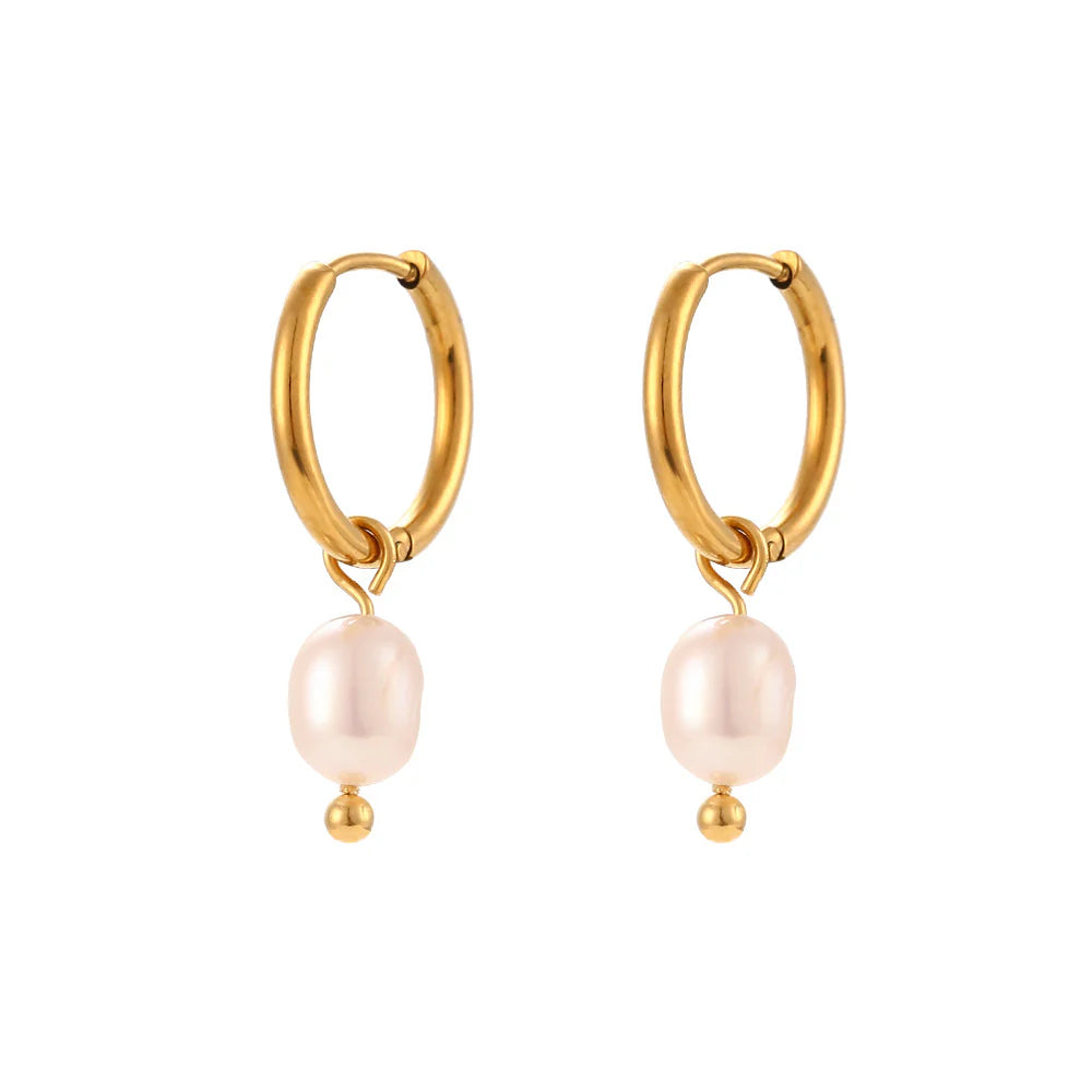 Delicate Pearl Huggie Hoops