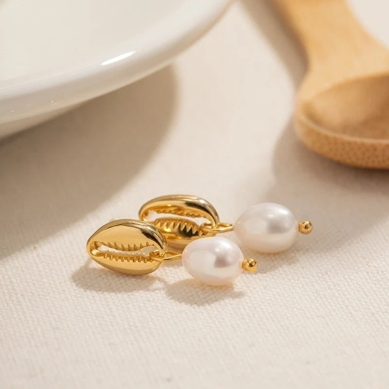 Shell Drop Earrings with Pearl
