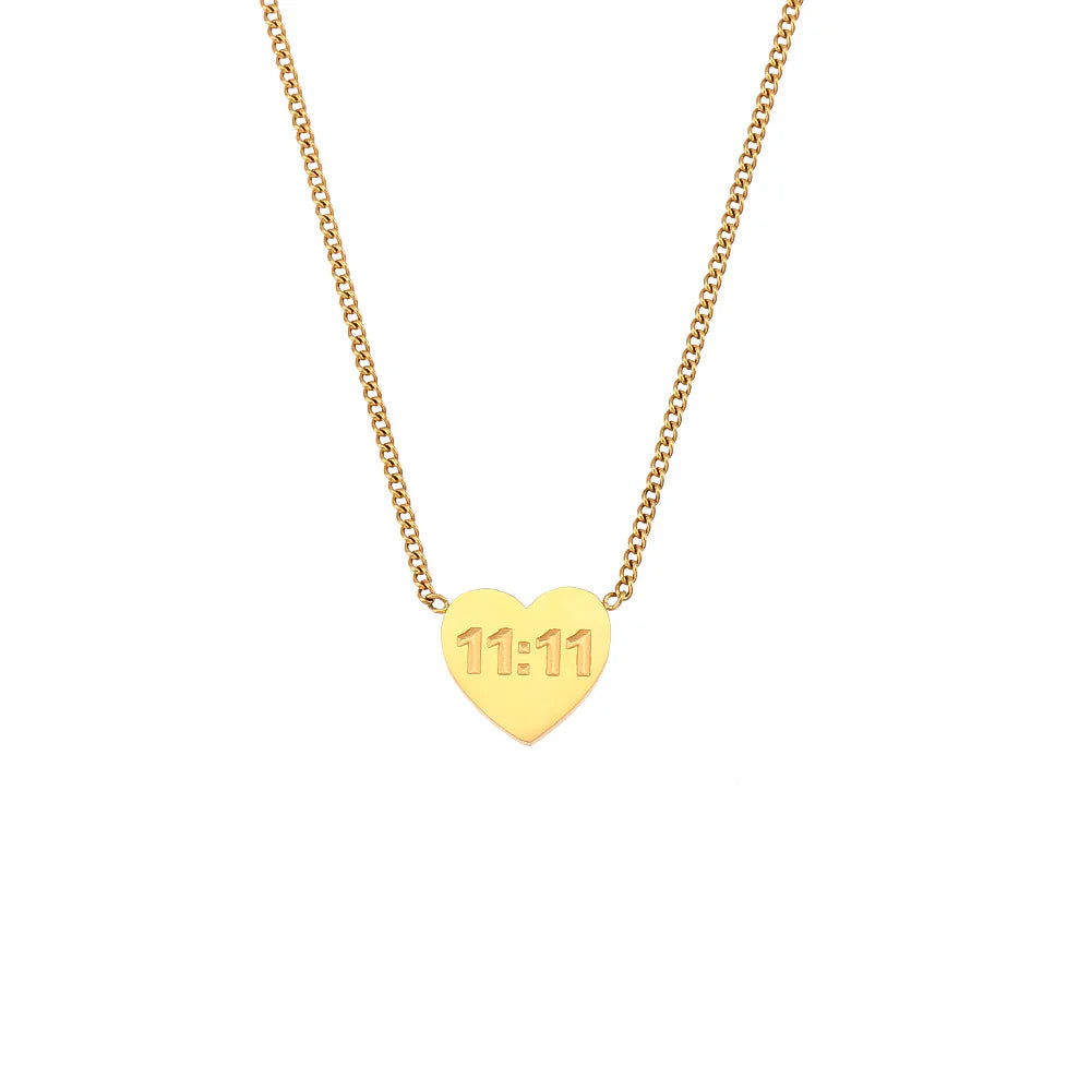 Gold Plated Stainless Steel 11:11 Heart Necklace | Aubrelade & Co