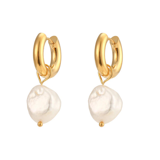 Chunky Pearl Huggie Hoops
