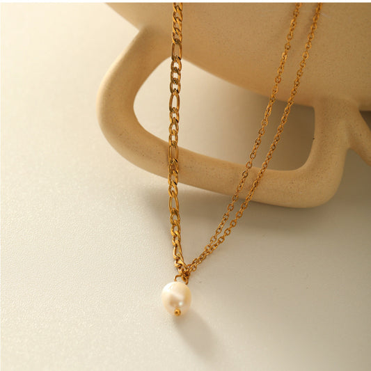 Classic Pearl Necklace With Double Chain Design