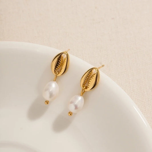 Shell Drop Earrings with Pearl