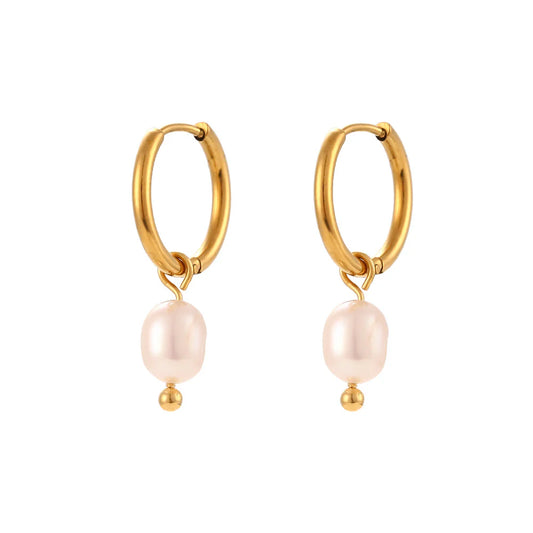 Delicate Pearl Huggie Hoops