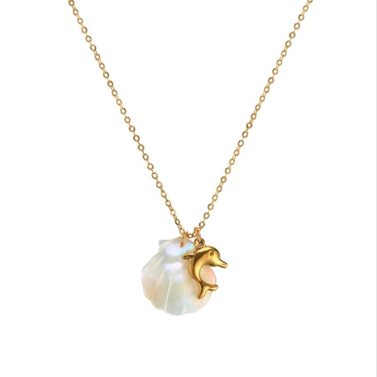 Ocean Pearl Necklace with Dolphin Pendant