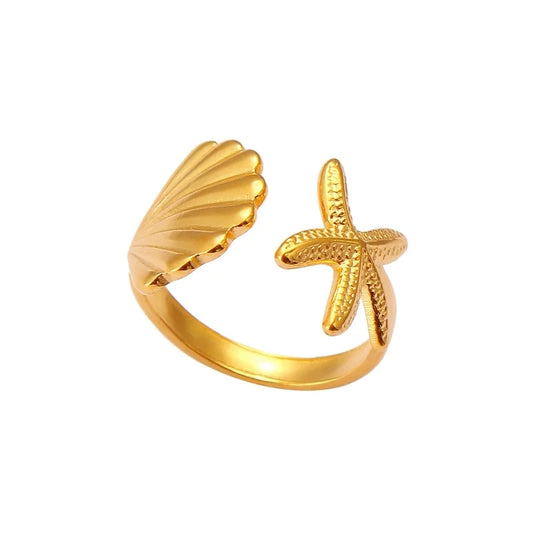 Adjustable Ocean Shell & Starfish Ring