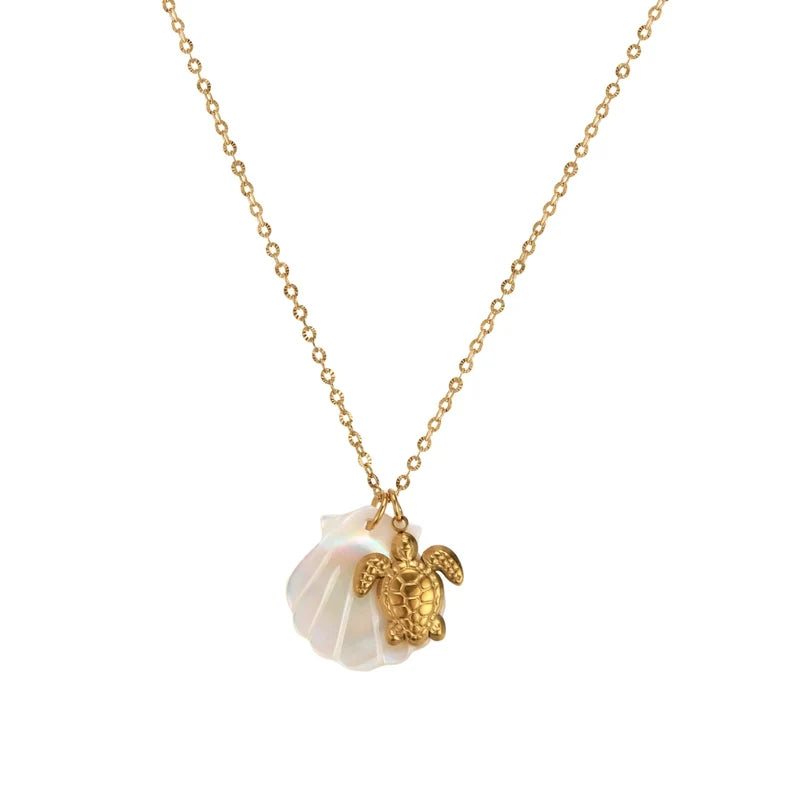 Ocean Pearl Necklace with Turtle Pendant